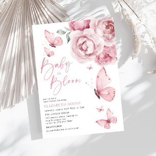 Baby in Bloom Butterfly Pink Floral Baby Shower Invitation