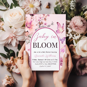 Baby in Bloom Butterfly Purple Girl Baby Shower Invitation