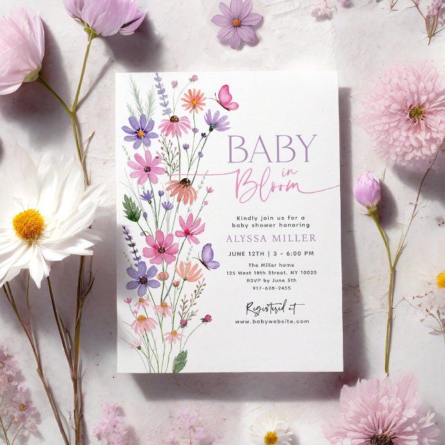 Baby in Bloom Butterfly Wildflower Baby Shower Invitation (Creator Uploaded)
