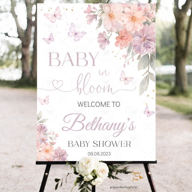 Baby in Bloom Butterfly Wildflower welcome sign (baby in bloom sign, baby shower welcome sign, butterfly baby shower, wildflower baby shower, floral )
