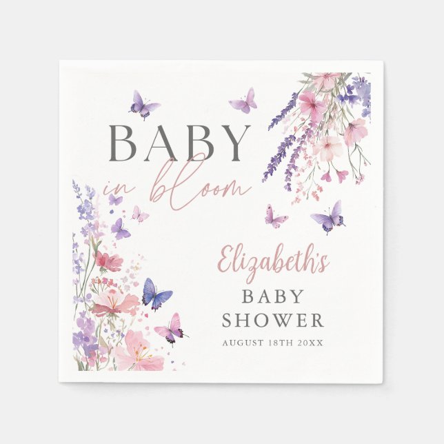 Baby In Bloom Butterfly Wildflowers Baby Shower Napkins (Front)