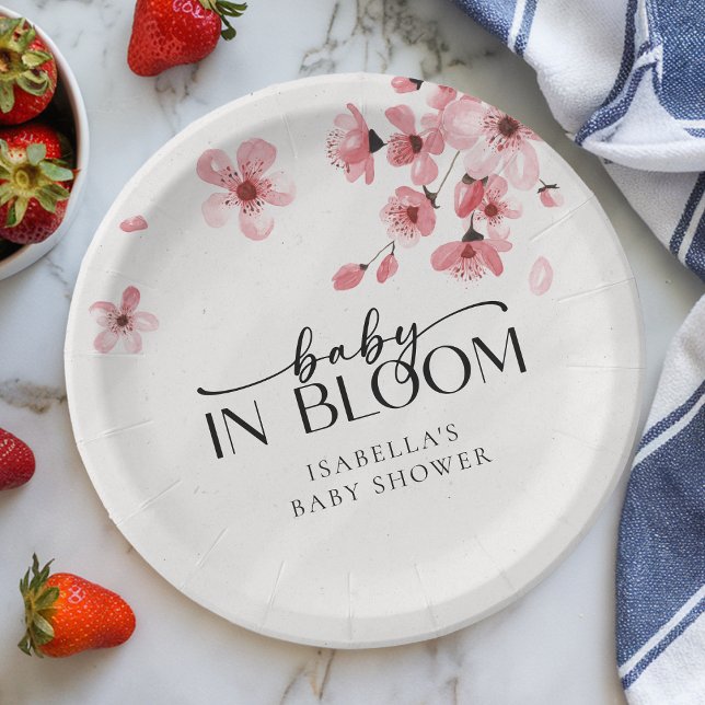 Baby in Bloom Cherry Blossom Baby Shower Paper Plates (Creator Uploaded)