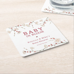 Baby in Bloom Cherry Blossom Square Paper Coaster