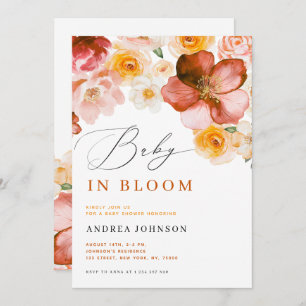 Baby in Bloom Chic Autumn Flowers Girl Baby Shower Invitation