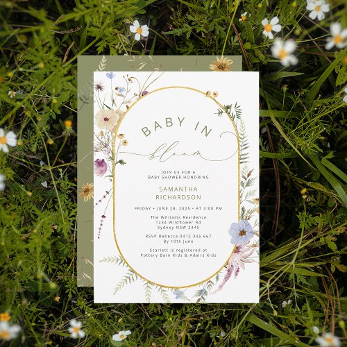 Baby in Bloom Chic Wildflowers Baby Shower Invitation