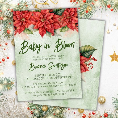 Baby in Bloom Christmas Poinsettia Baby Shower Invitation