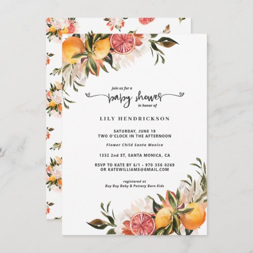 Baby in Bloom  Citrus Baby Shower Invitation