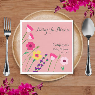 Baby In Bloom Colorful Floral Peach Baby Shower Napkins