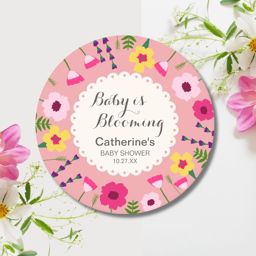 Baby In Bloom Colorful Floral Peach Baby Shower Round Paper Coaster