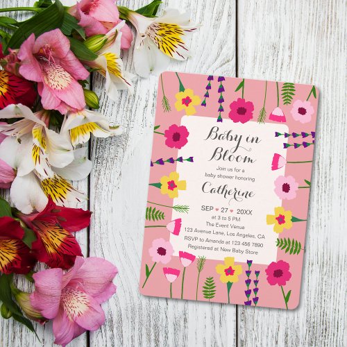 Baby In Bloom Colorful Floral QR Code Baby Shower  Invitation