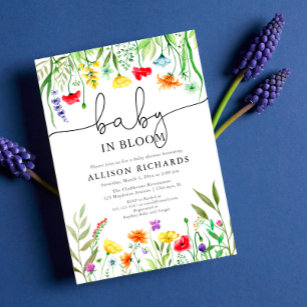 Baby in Bloom colorful wildflowers baby shower Invitation
