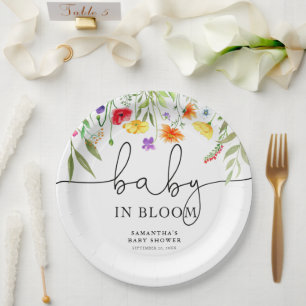 Baby in Bloom Colorful wildflowers spring floral Paper Plates