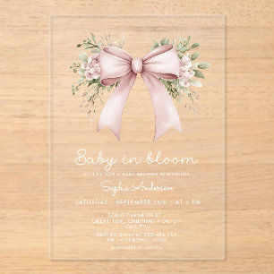 Baby In Bloom Coquette Pink Bow Baby Shower Acrylic Invitations