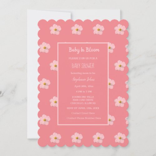 Baby In Bloom Coral Pink Floral Girl Baby Shower Invitation