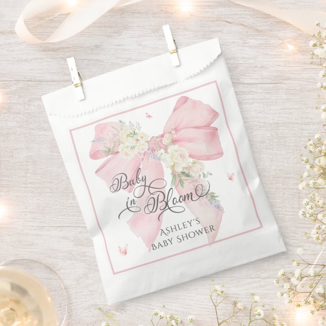 Baby in Bloom Cute Floral Pink Bow Baby Shower Favor Bag (Clipped)