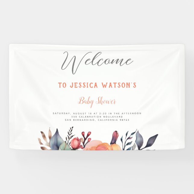 Baby in Bloom Cute Peach Garden Rustic Banner (Horizontal)