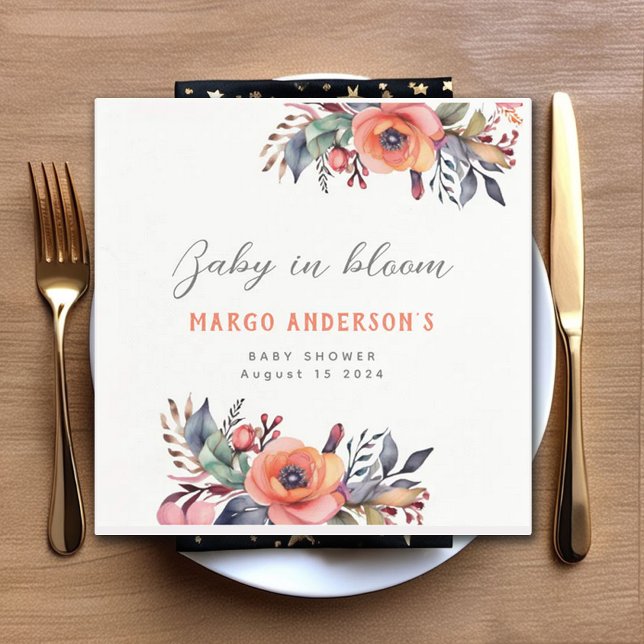 Baby in Bloom Cute Peach Garden Rustic Napkins (Creator Uploaded)