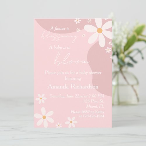 Baby in Bloom Daisy Baby Shower Pink Invitation