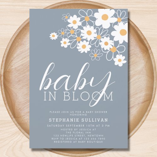 Baby in Bloom Daisy Blue Baby Shower  Invitation