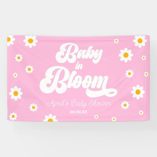 Baby In Bloom Daisy Flower Floral Pink Baby Shower Banner