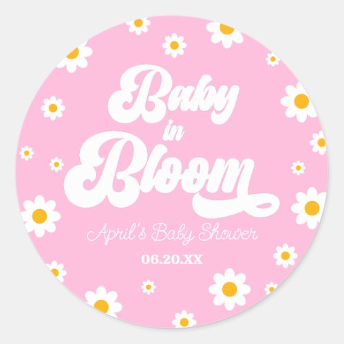 Baby In Bloom Daisy Flower Floral Pink Baby Shower Classic Round Sticker