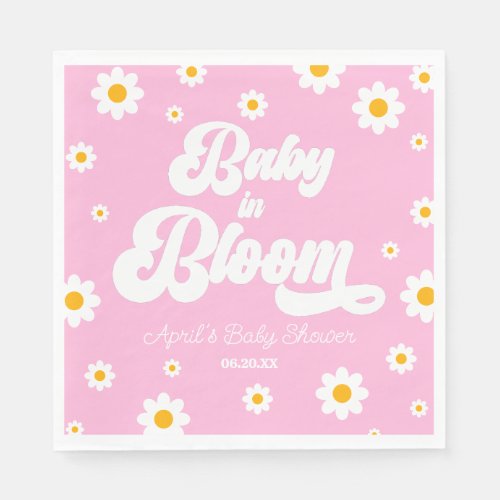 Baby In Bloom Daisy Flower Floral Pink Baby Shower Napkins