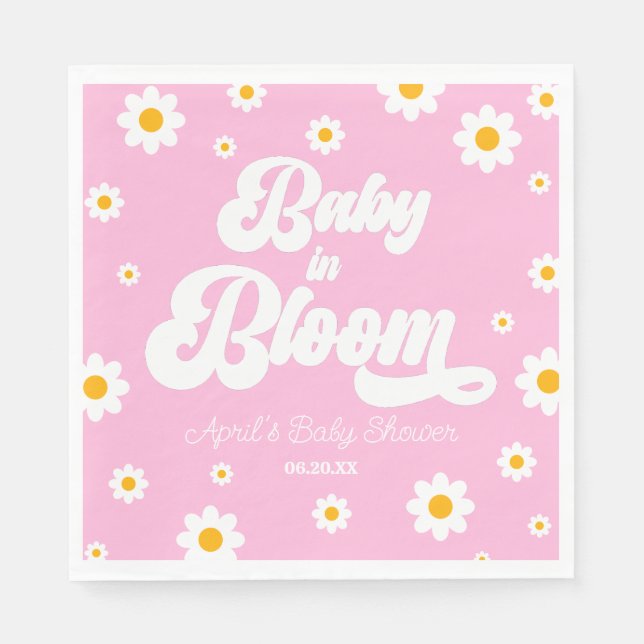 Baby In Bloom Daisy Flower Floral Pink Baby Shower Napkins (Front)