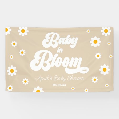 Baby In Bloom Daisy Flower Floral Tan Baby Shower Banner