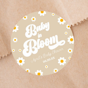 Baby In Bloom Daisy Flower Floral Tan Baby Shower Classic Round Sticker