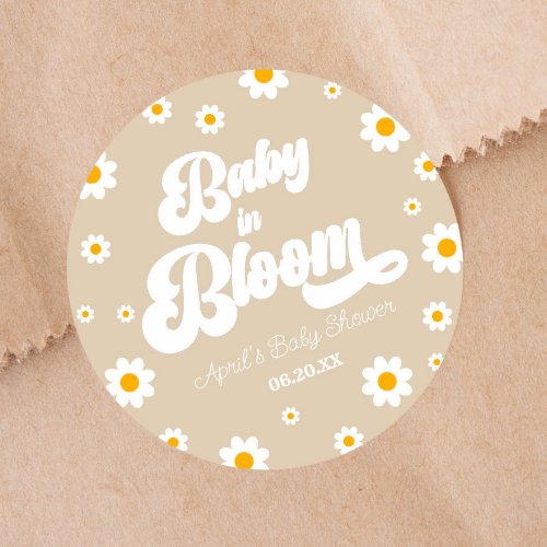 Baby In Bloom Daisy Flower Floral Tan Baby Shower Classic Round Sticker