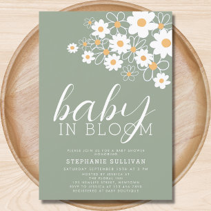 Baby in Bloom Daisy Green Baby Shower Invitation