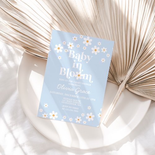Baby in Bloom Daisy pale blue Baby Shower Invitation