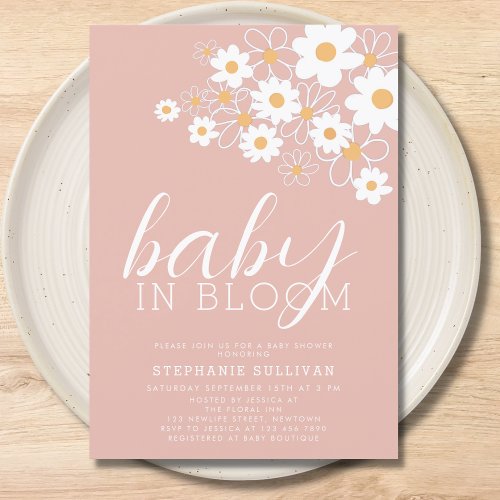 Baby in Bloom Daisy Pink Baby Shower  Invitation