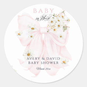 Baby in Bloom Daisy Pink Bow Girl Baby Shower Classic Round Sticker