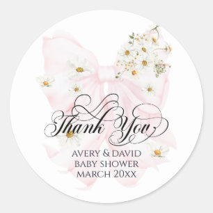 Baby in Bloom Daisy Pink Bow Girl Baby Shower Classic Round Sticker