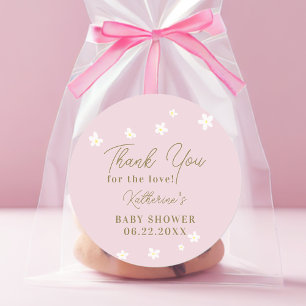 Baby in Bloom Daisy Pink Girl Shower Thank You Classic Round Sticker