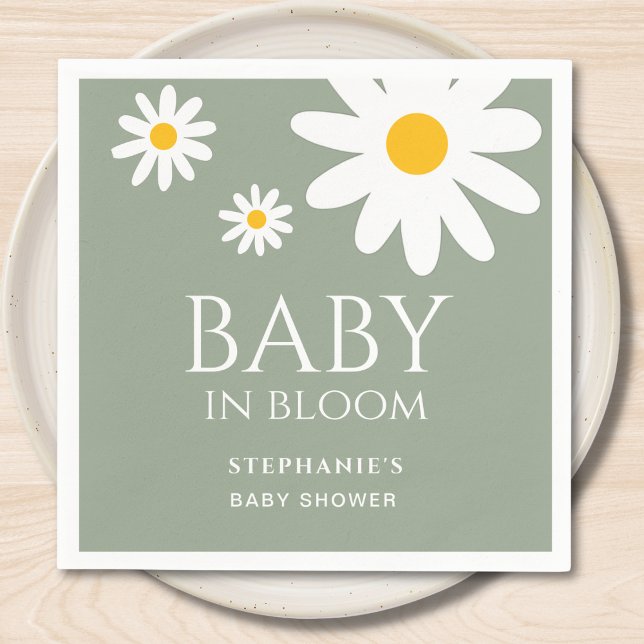 Baby in Bloom Daisy Sage Green Baby Shower  Napkins (Creator Uploaded)