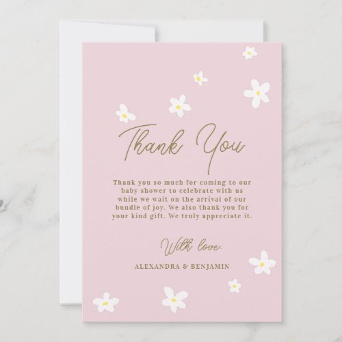 Baby in Bloom Daisy Spring Pink Boho Girl Shower Thank You Card