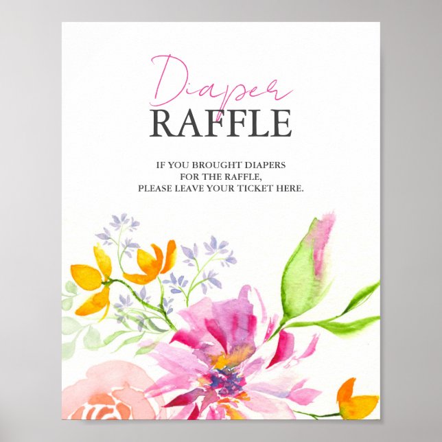 Baby In Bloom Diaper Raffle Baby Shower Sign (Front)