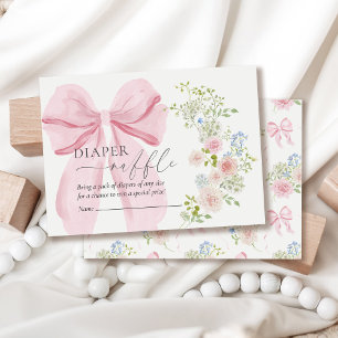 Baby in Bloom Diaper Raffle Pink Bow Baby Shower Enclosure Card