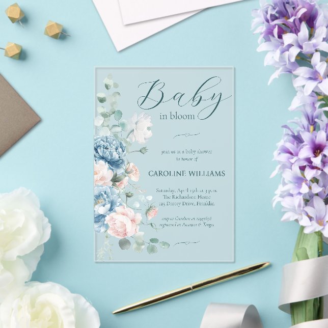 Baby in Bloom Dusty Blue Baby Shower Acrylic Invitations (Insitu (Wedding))