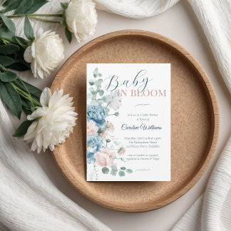 Baby in Bloom Dusty Blue Baby Shower Invitation