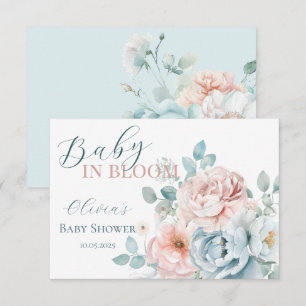 Baby in Bloom Dusty Blue Baby Shower Thank You Card