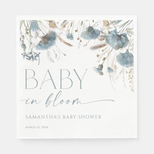 Baby in Bloom Dusty blue beige boy baby shower Napkins