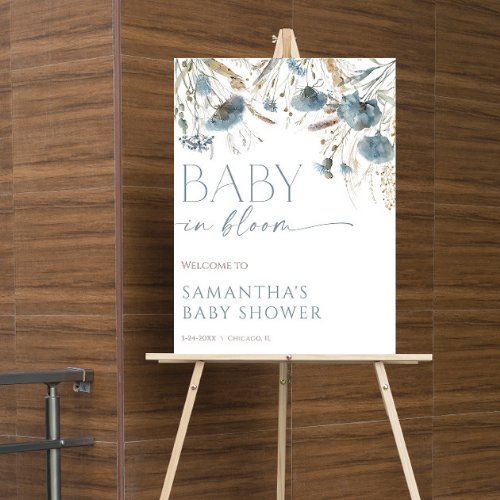 Baby in Bloom dusty blue boy baby shower welcome Poster
