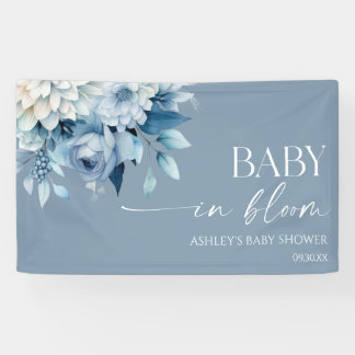 Baby In Bloom Dusty Blue Floral Baby Shower Banner