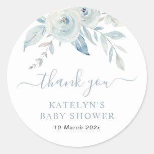 baby in bloom dusty blue floral baby shower classic round sticker