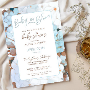 Baby in Bloom Dusty Blue Floral Baby Shower Invitation