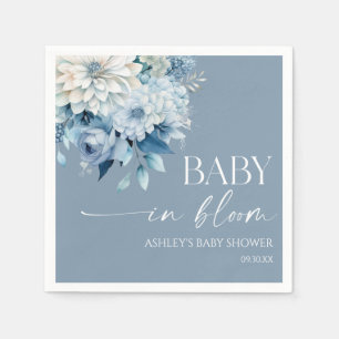 Baby In Bloom Dusty Blue Floral Baby Shower Napkins