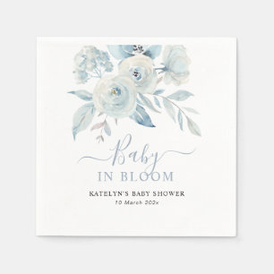 baby in bloom dusty blue floral baby shower napkins
